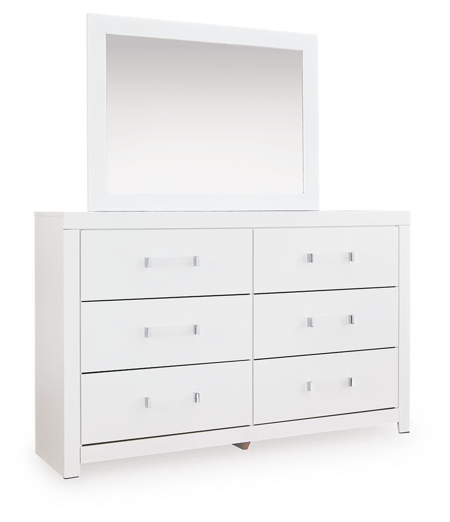 Maeling Upholstered Panel Bed. Dresser, Mirror and Nightstand