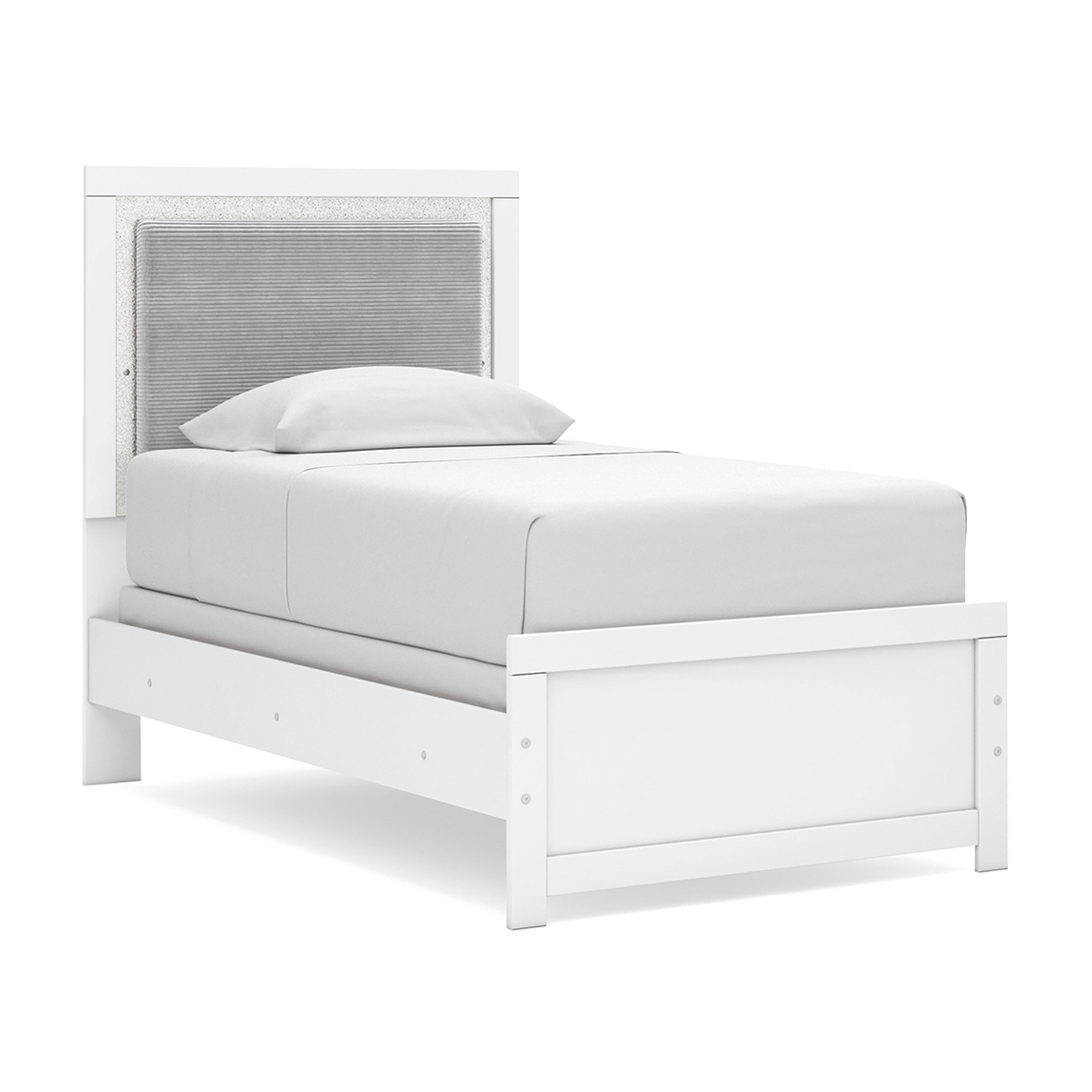 Maeling Upholstered Panel Bed, Dresser and Mirror