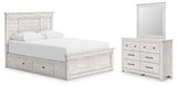 Makidern Panel Bed with Storage, Dresser and Mirror
