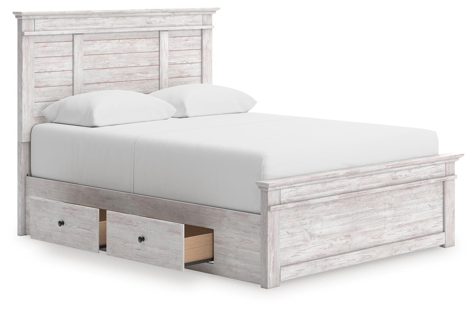 Makidern Panel Bed with Storage, Dresser and Mirror