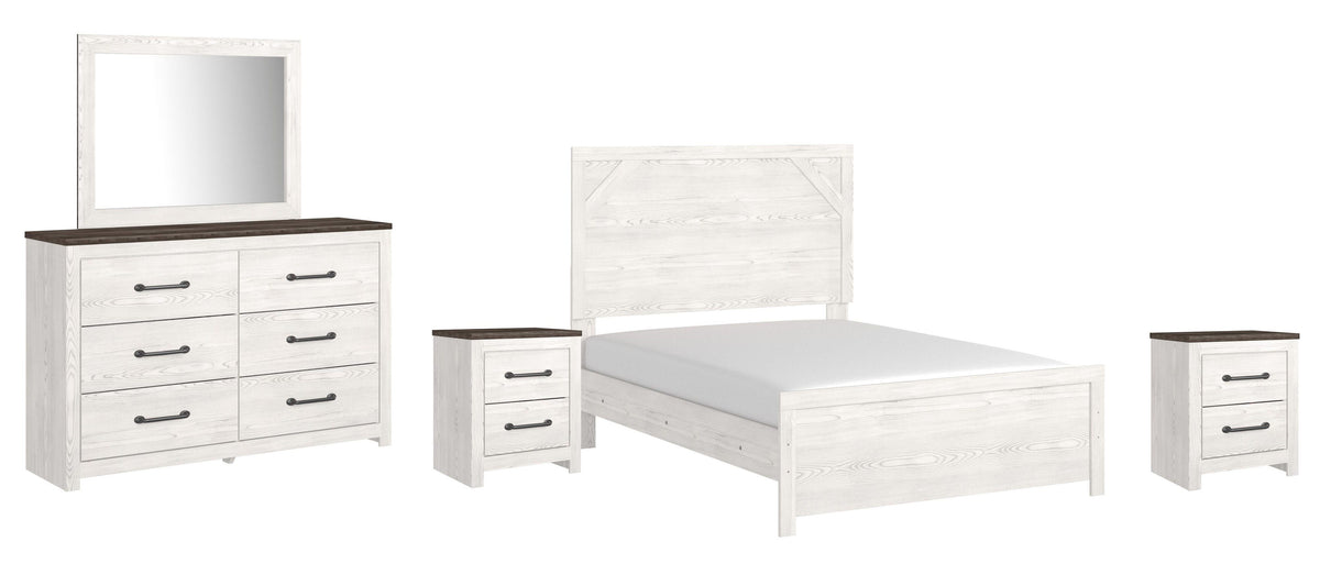 Gerridan Panel Bed with Mirrored Dresser and 2 Nightstands