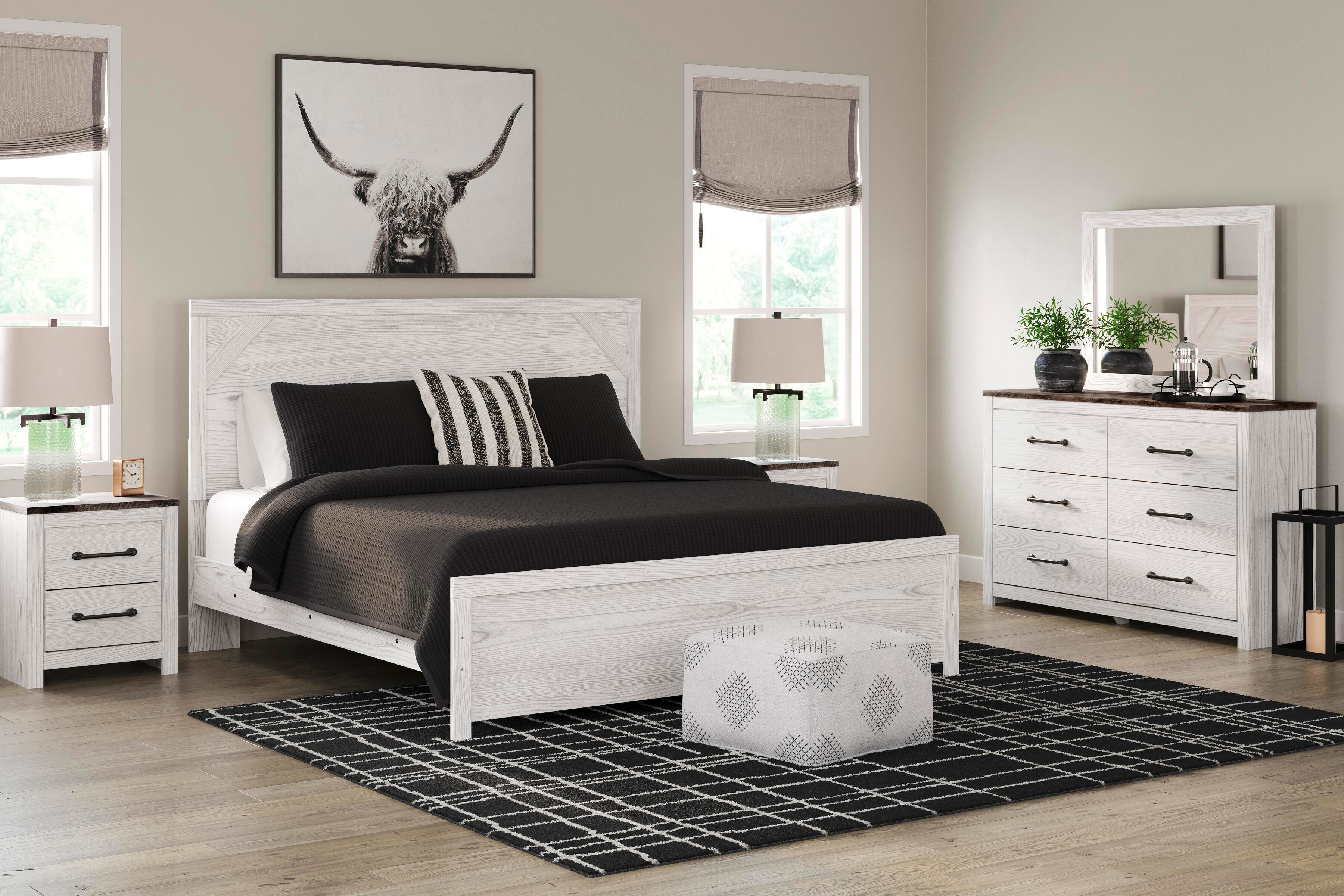 Gerridan Panel Bed with Mirrored Dresser and 2 Nightstands