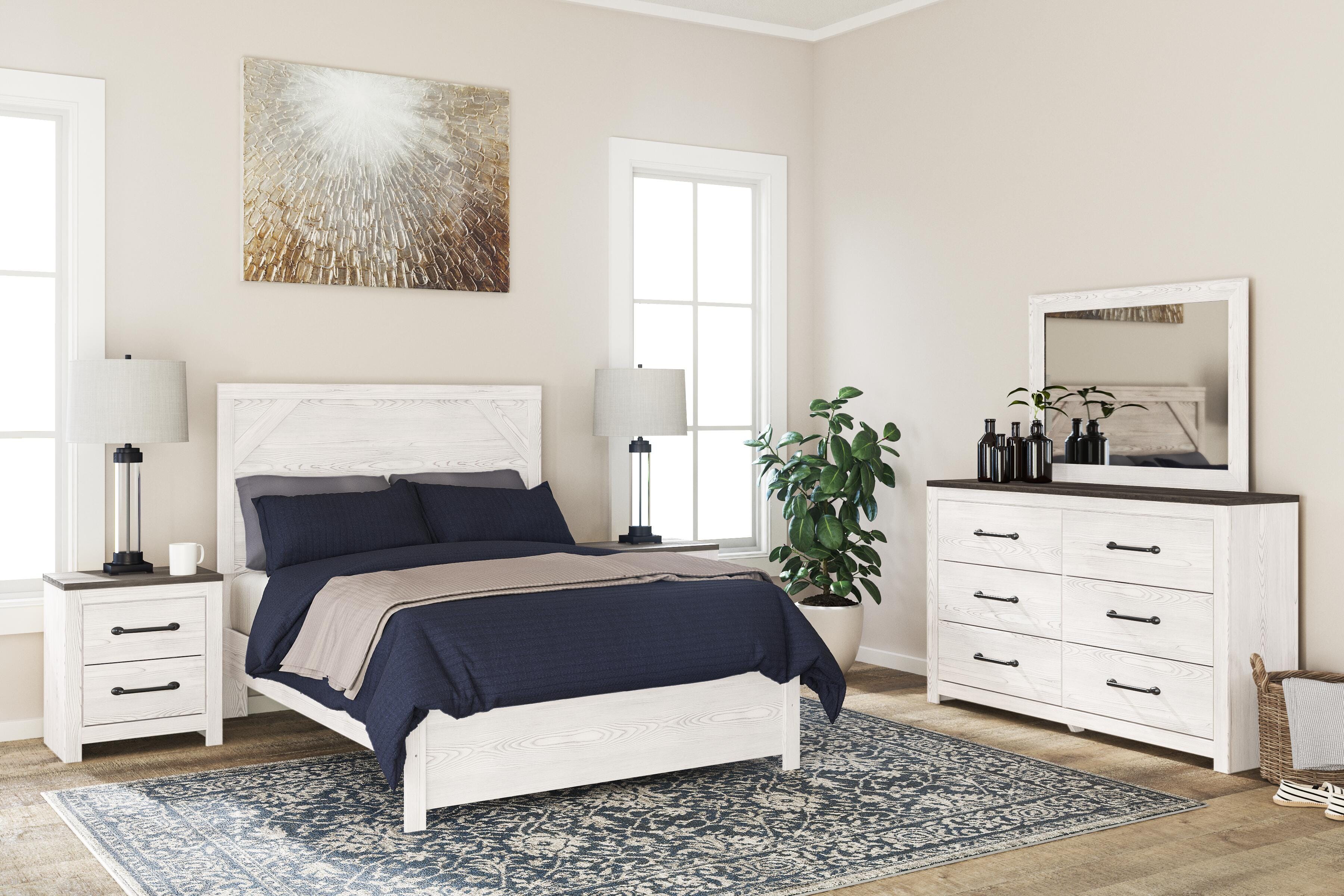 Gerridan Panel Bed with Mirrored Dresser and 2 Nightstands