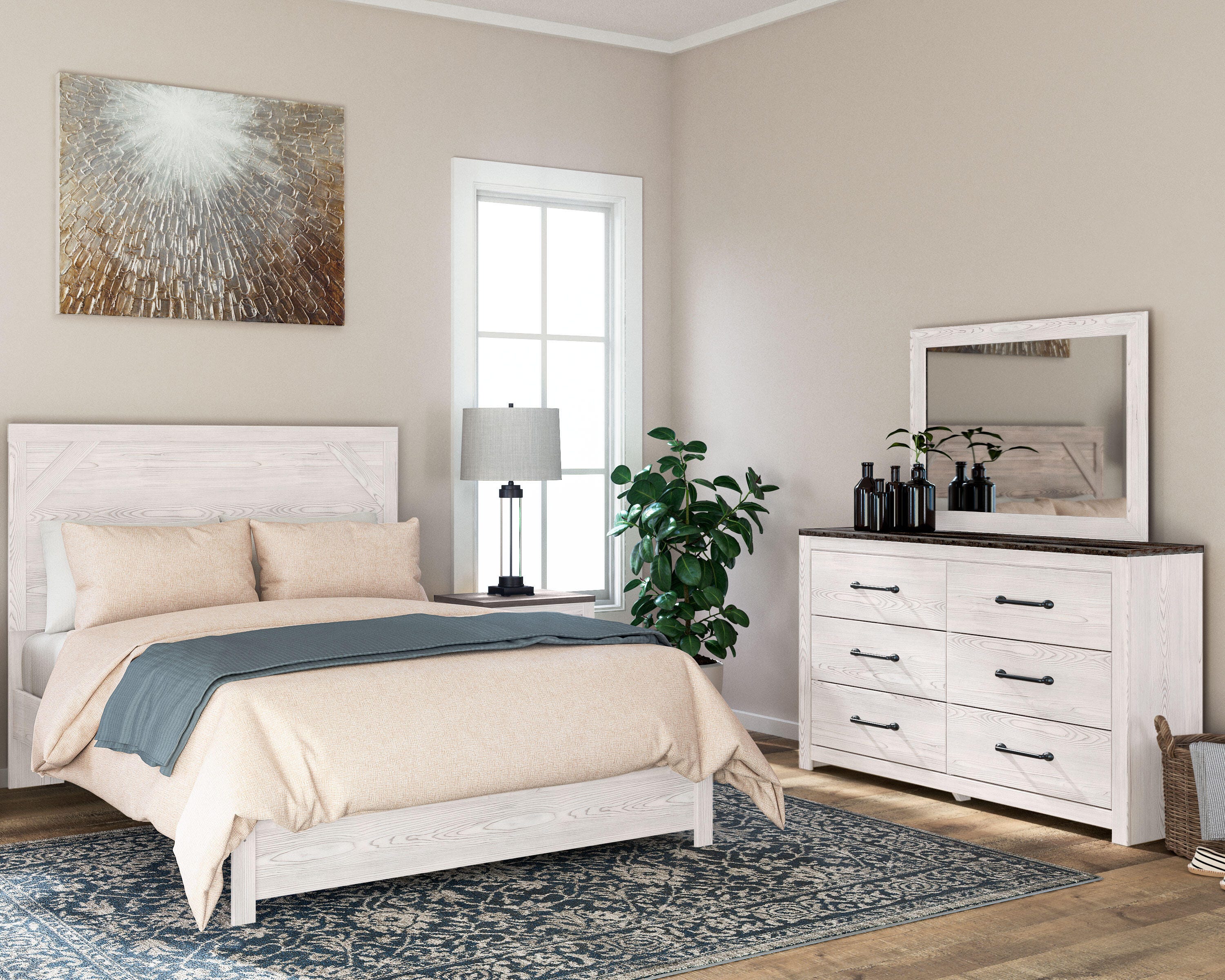 Gerridan Panel Bed with Mirrored Dresser