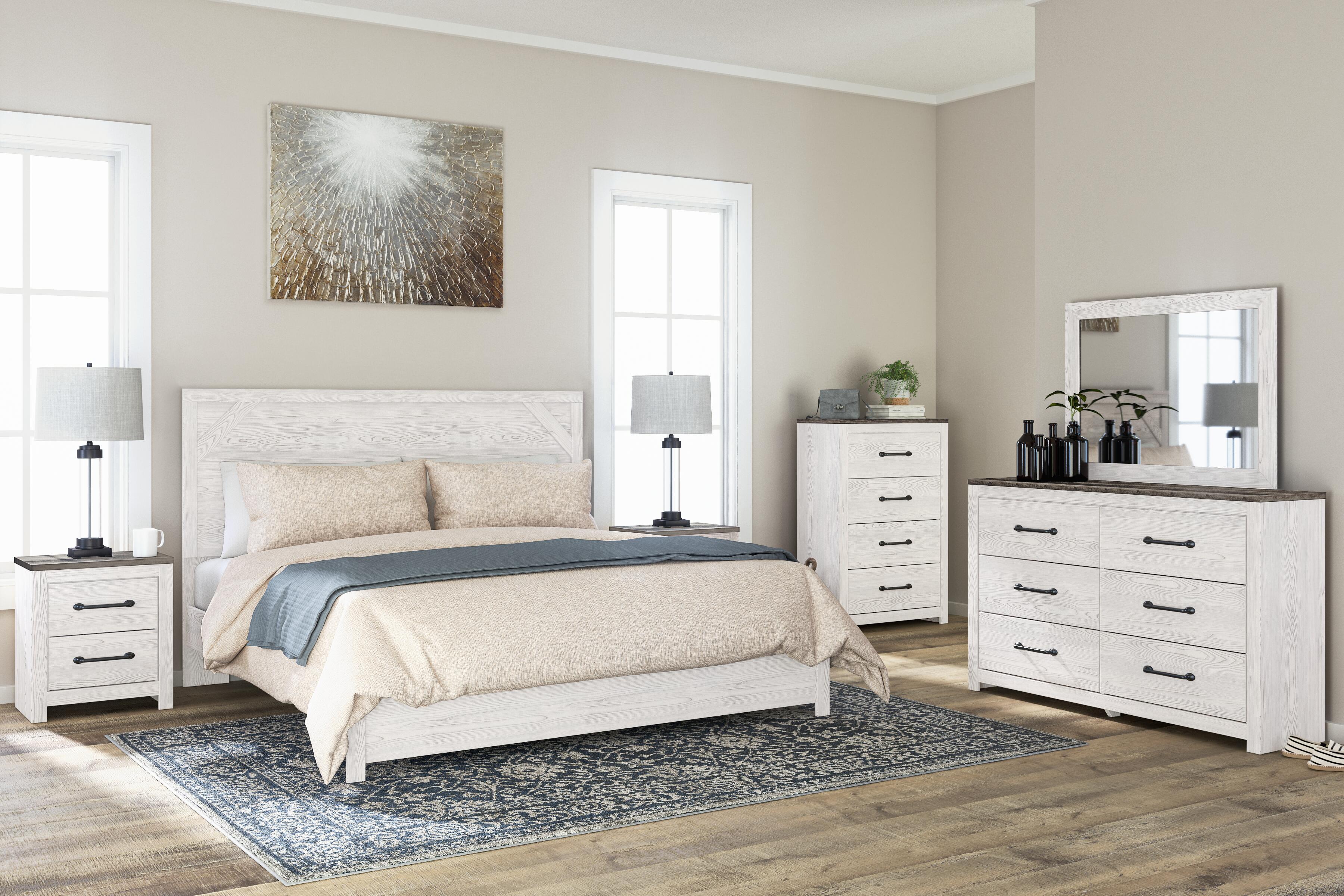 Gerridan Panel Bed with Mirrored Dresser, Chest and 2 Nightstands