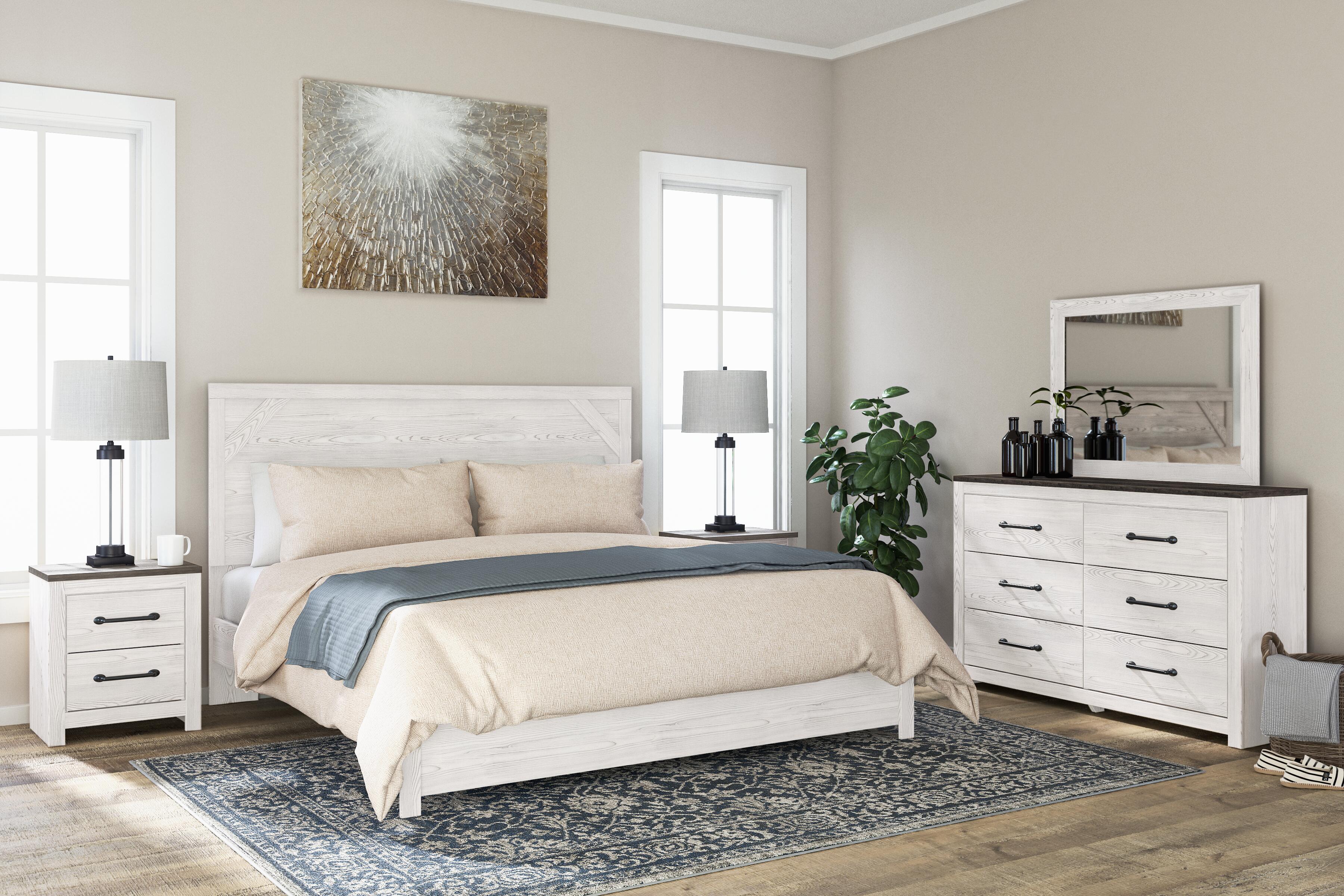 Gerridan Panel Bed with Mirrored Dresser and 2 Nightstands