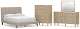Cielden Upholstered Bed with Roll Slats, Dresser, Mirror and Chest