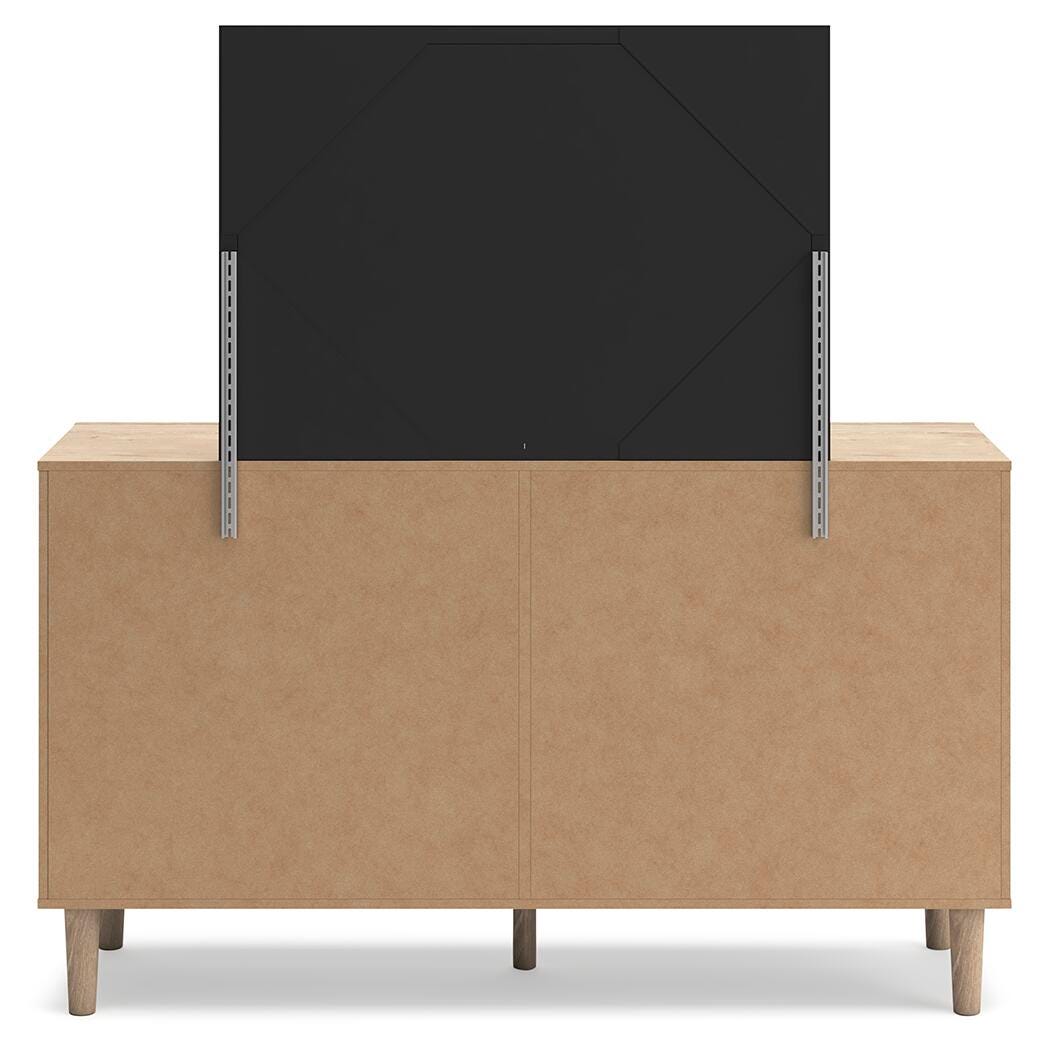 Cielden Upholstered Bed with Roll Slats, Dresser and Mirror