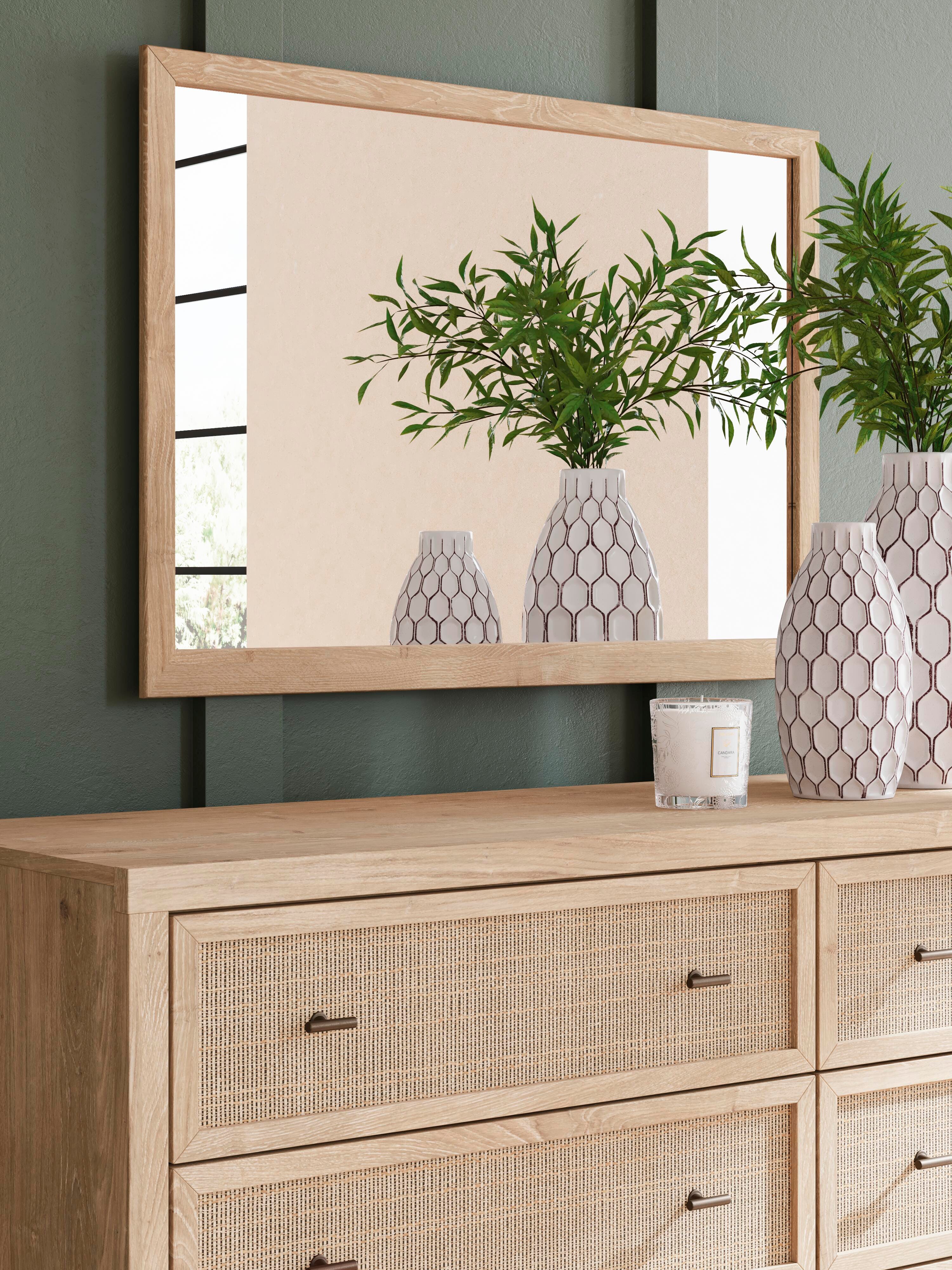 Cielden Upholstered Bed with Roll Slats, Dresser, Mirror, Chest and Nightstand