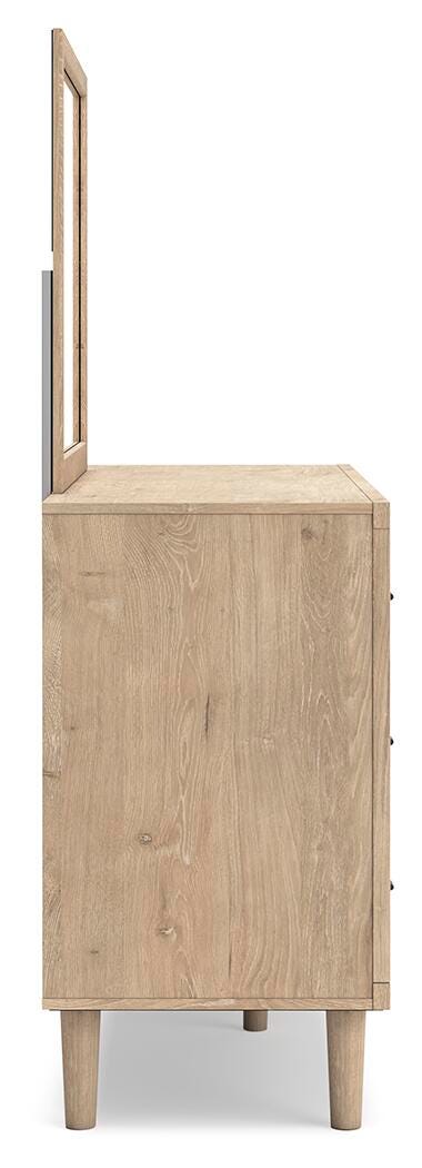 Cielden Upholstered Bed with Roll Slats, Dresser, Mirror and Chest
