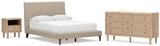 Cielden Upholstered Bed with Roll Slats, Dresser and Nightstand