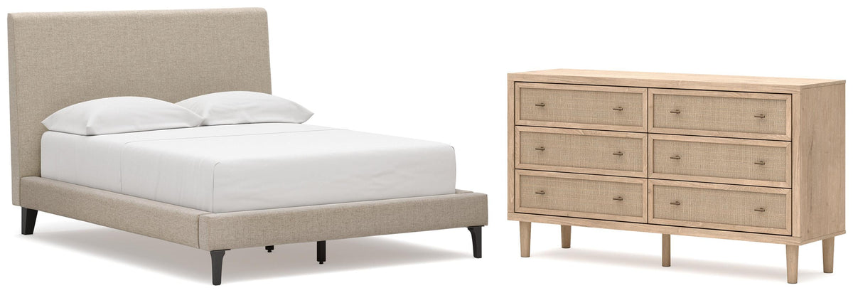 Cielden Upholstered Bed with Roll Slats and Dresser