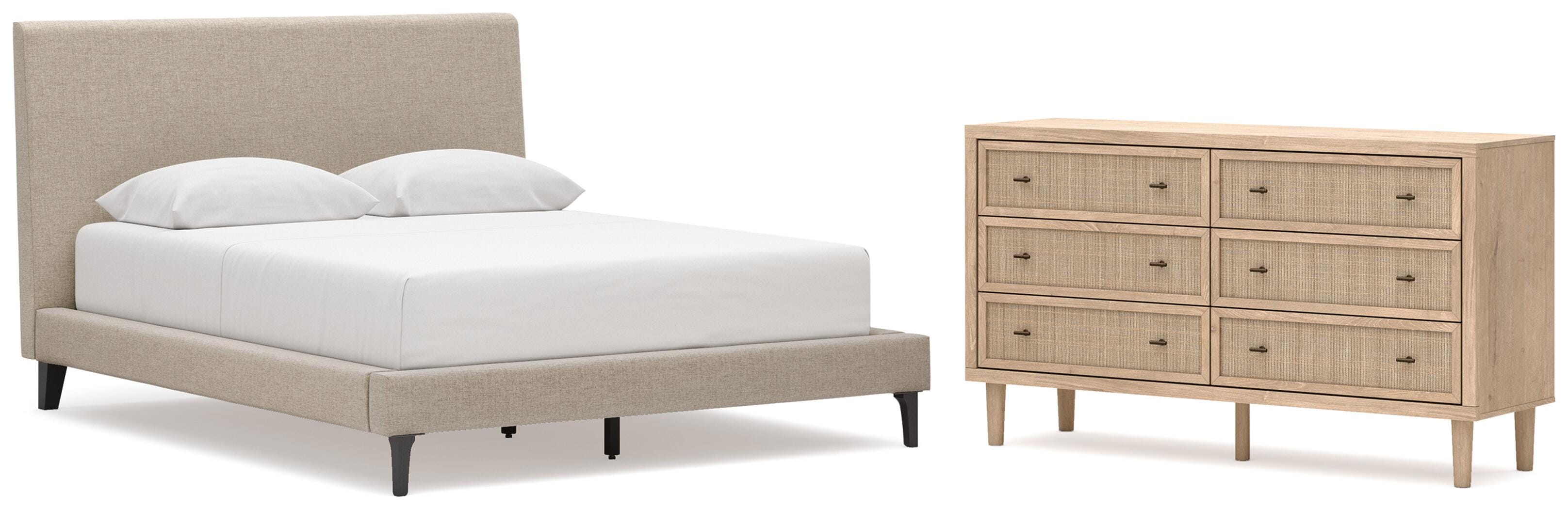 Cielden Upholstered Bed with Roll Slats and Dresser