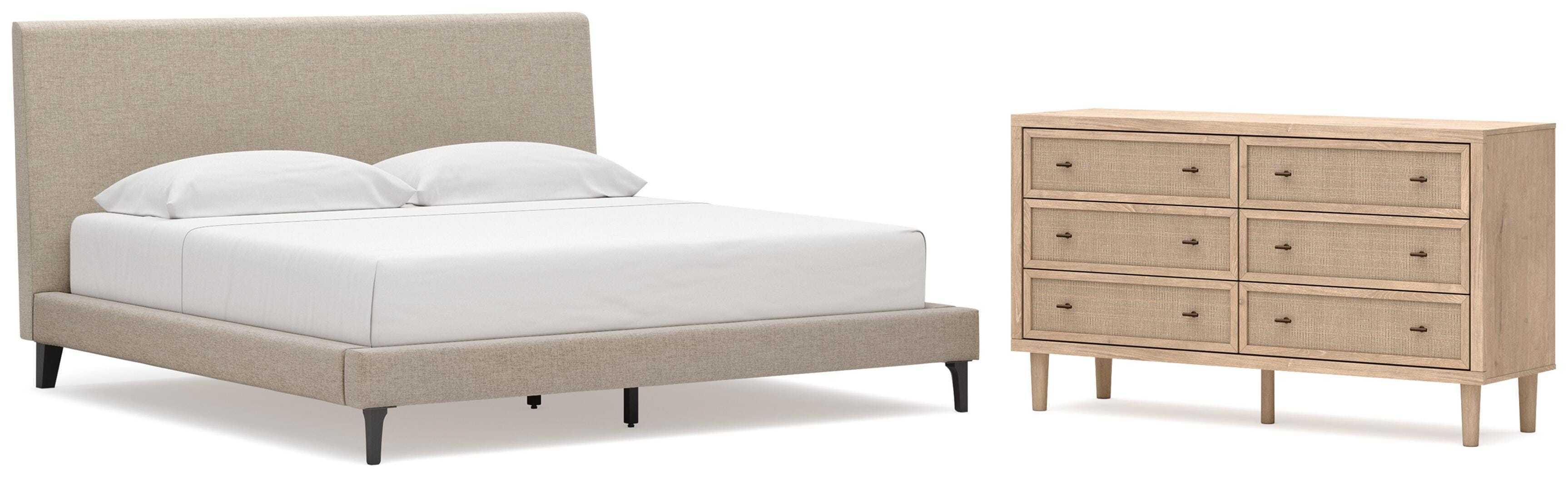 Cielden Upholstered Bed with Roll Slats and Dresser
