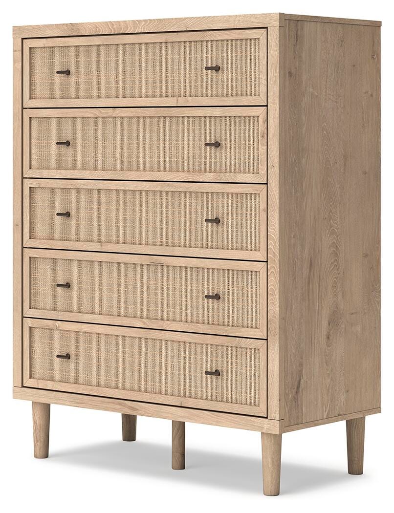 Cielden Upholstered Bed with Roll Slats, Chest and Nightstand