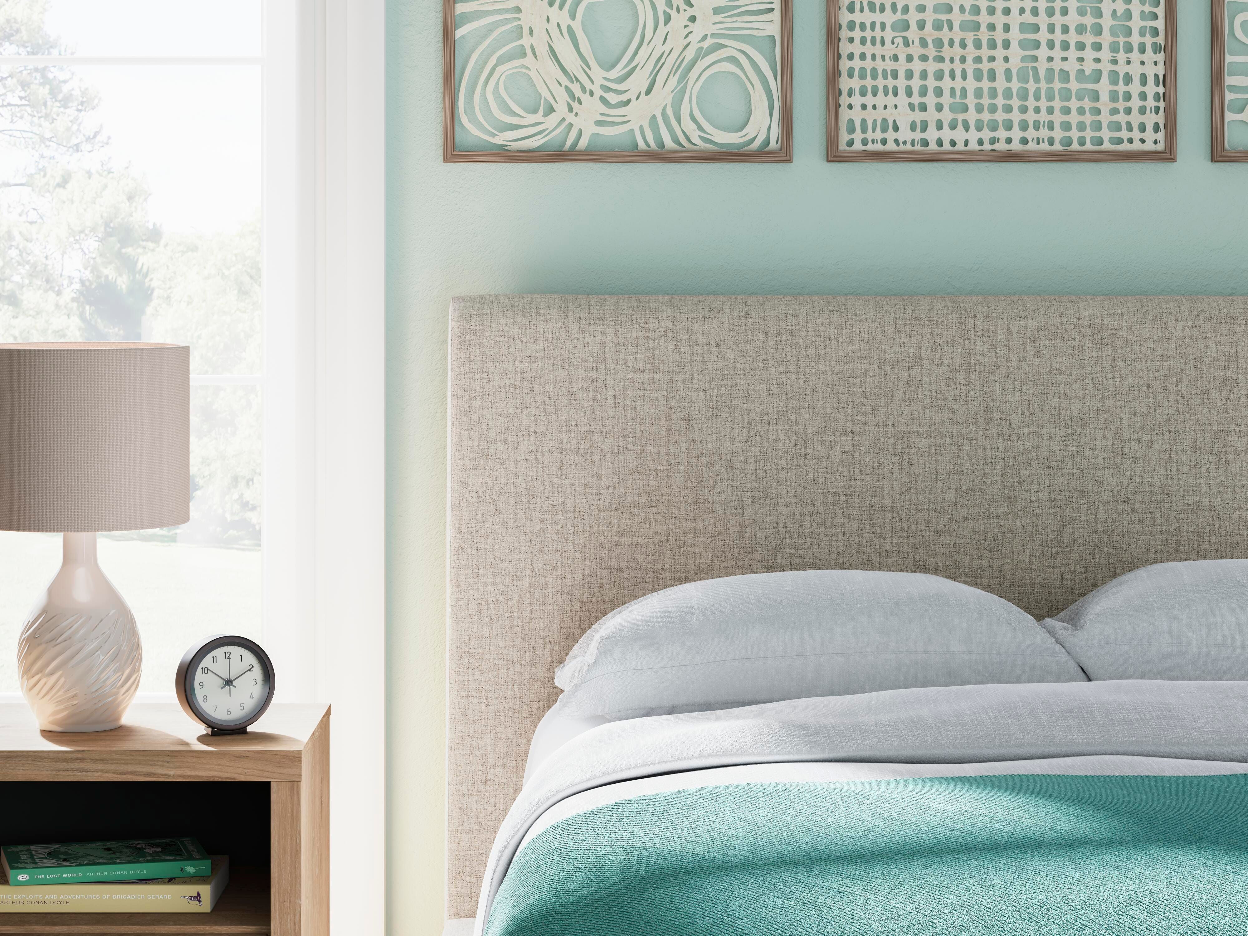 Cielden Upholstered Bed with Roll Slats, Dresser, Mirror, Chest and Nightstand