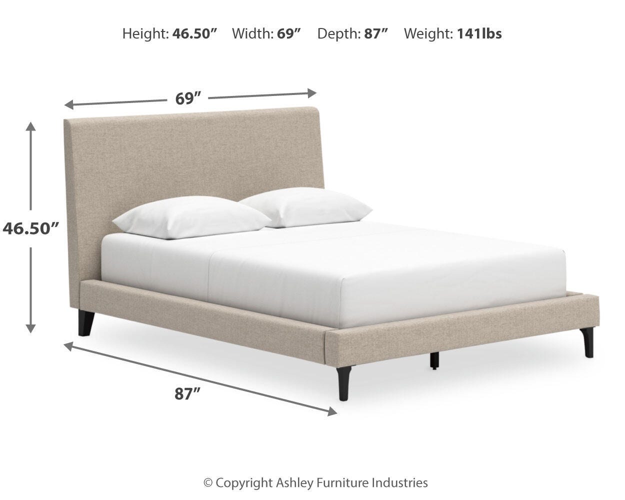Cielden Upholstered Bed with Roll Slats, Dresser and Nightstand