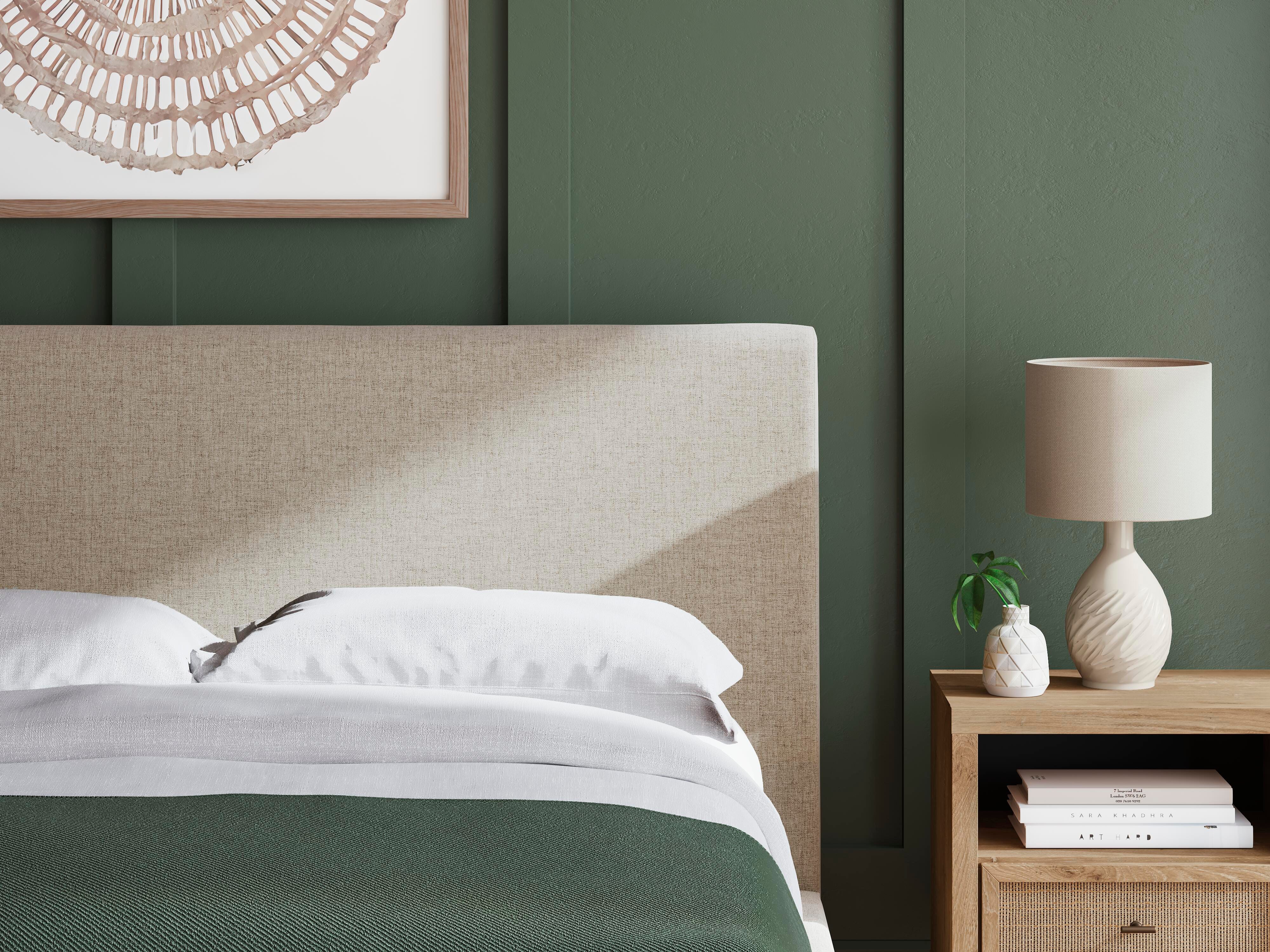 Cielden Upholstered Bed with Roll Slats, Dresser and Nightstand
