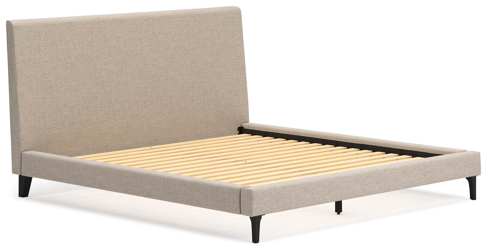 Cielden Upholstered Bed with Roll Slats, Dresser and Mirror