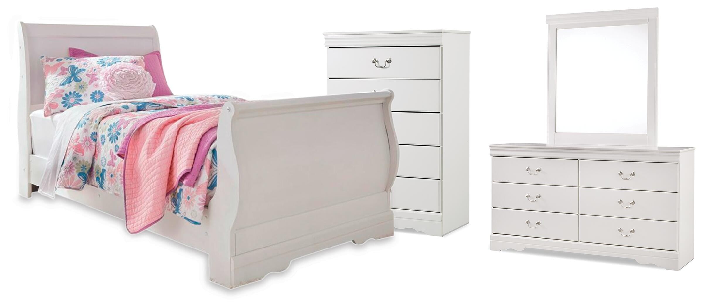 Anarasia Sleigh Bed, Dresser, Mirror and Chest