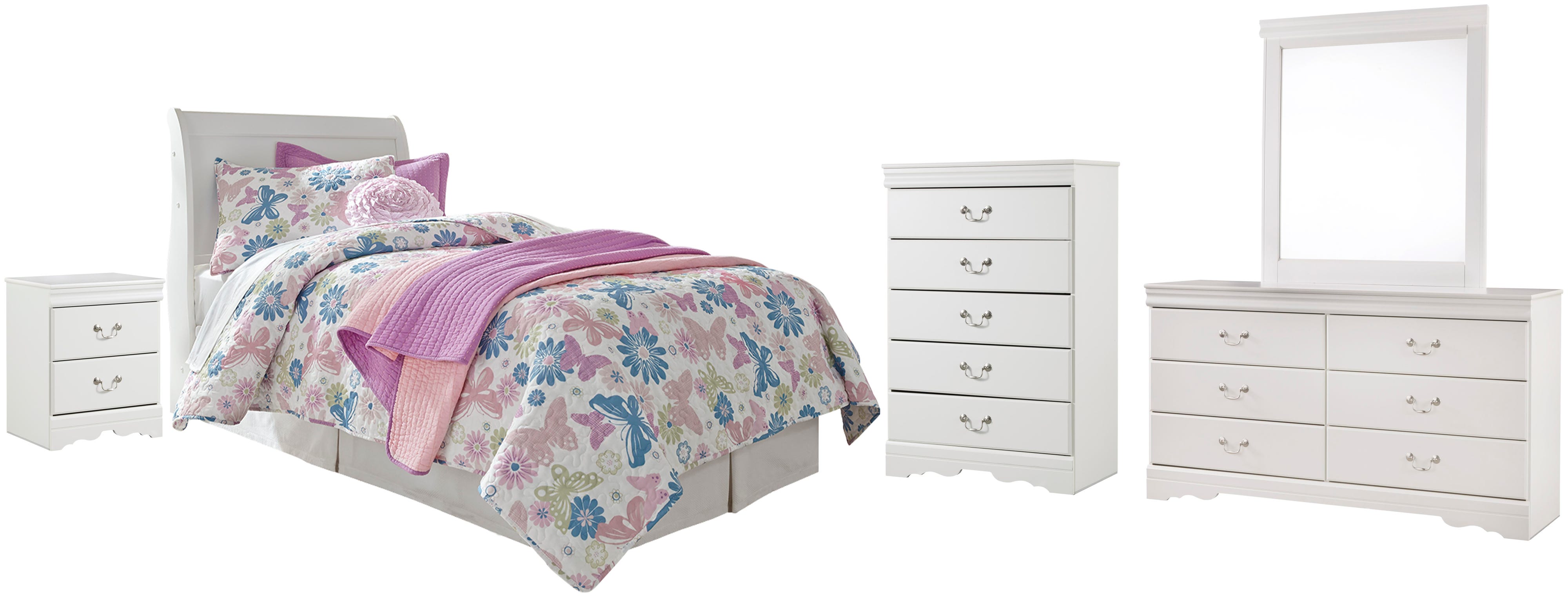 Anarasia Sleigh Headboard, Dresser, Mirror, Chest and Nightstand