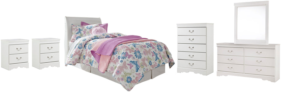 Anarasia Sleigh Headboard, Dresser, Mirror, Chest and 2 Nightstands