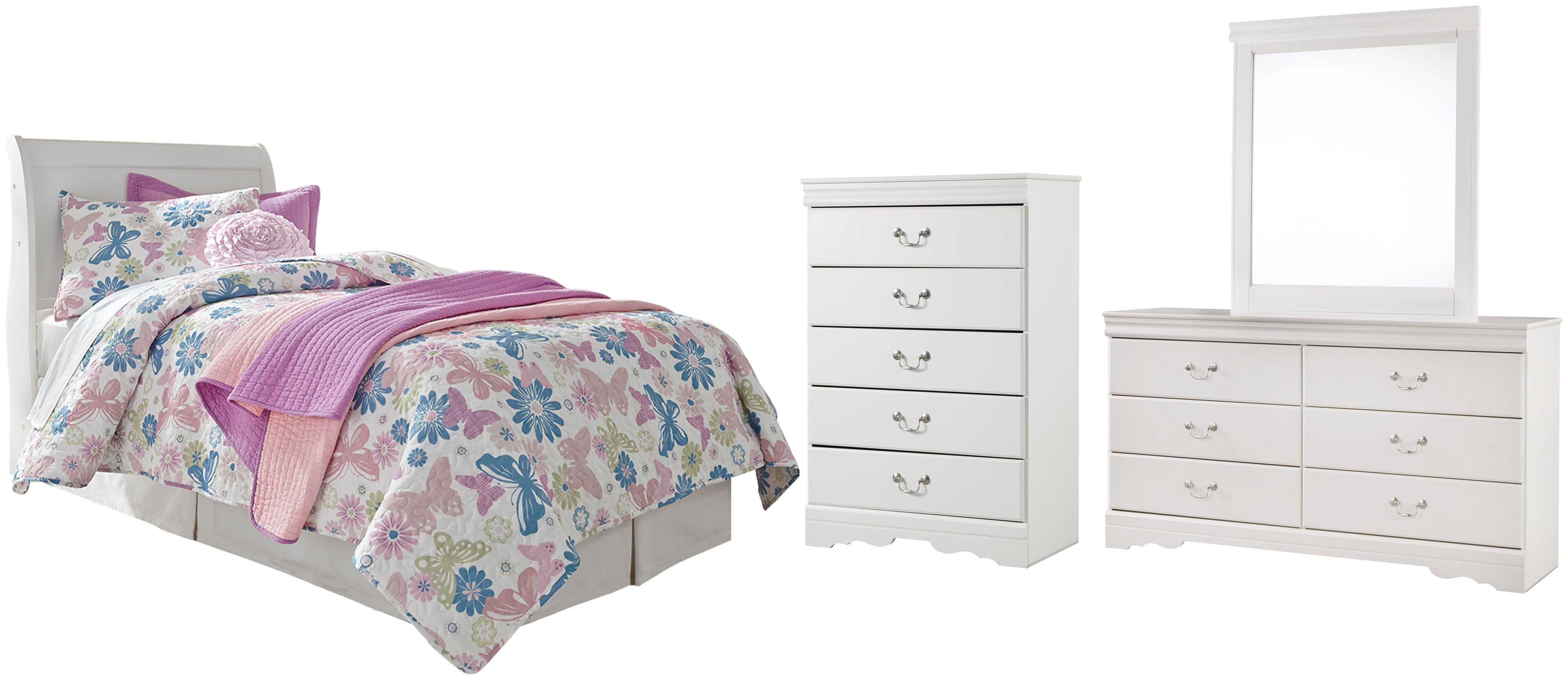 Anarasia Sleigh Headboard, Dresser, Mirror and Chest