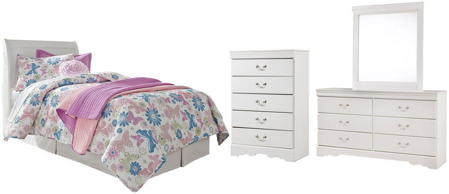 Anarasia Sleigh Headboard, Dresser, Mirror and Chest