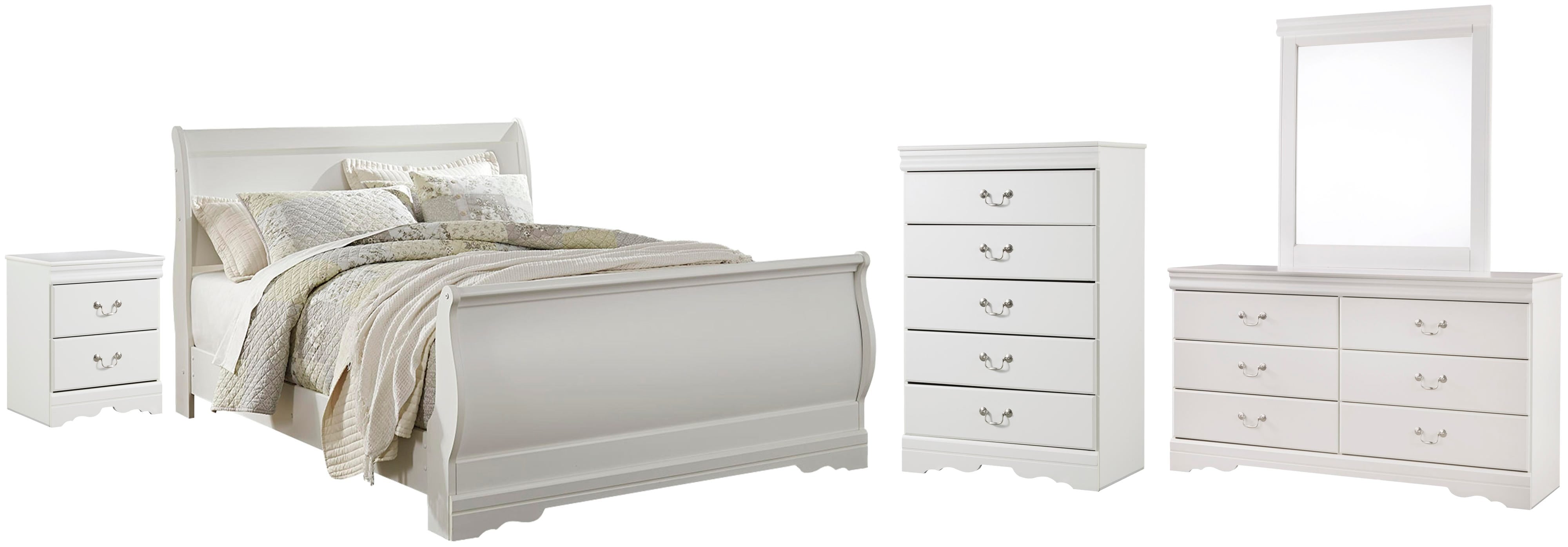 Anarasia Sleigh Bed with Mirrored Dresser, Chest and Nightstand
