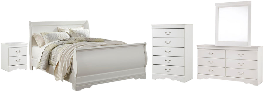 Anarasia Sleigh Bed with Mirrored Dresser, Chest and Nightstand