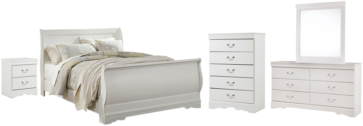 Anarasia Sleigh Bed with Mirrored Dresser, Chest and Nightstand