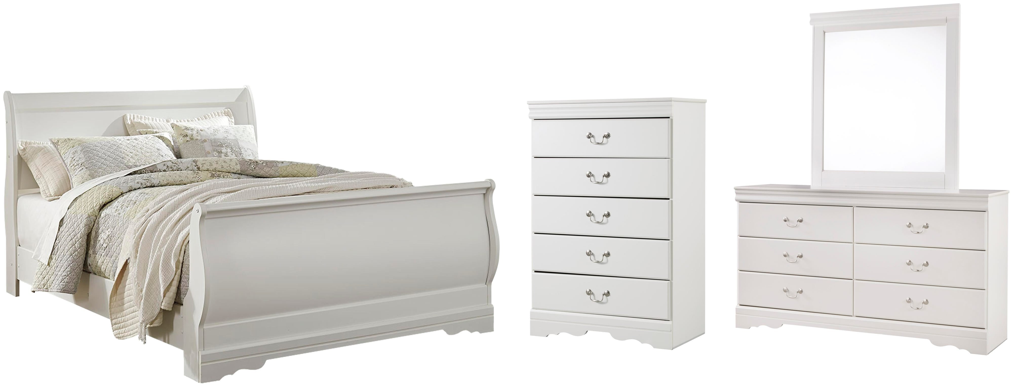 Anarasia Sleigh Bed, Dresser, Mirror and Chest