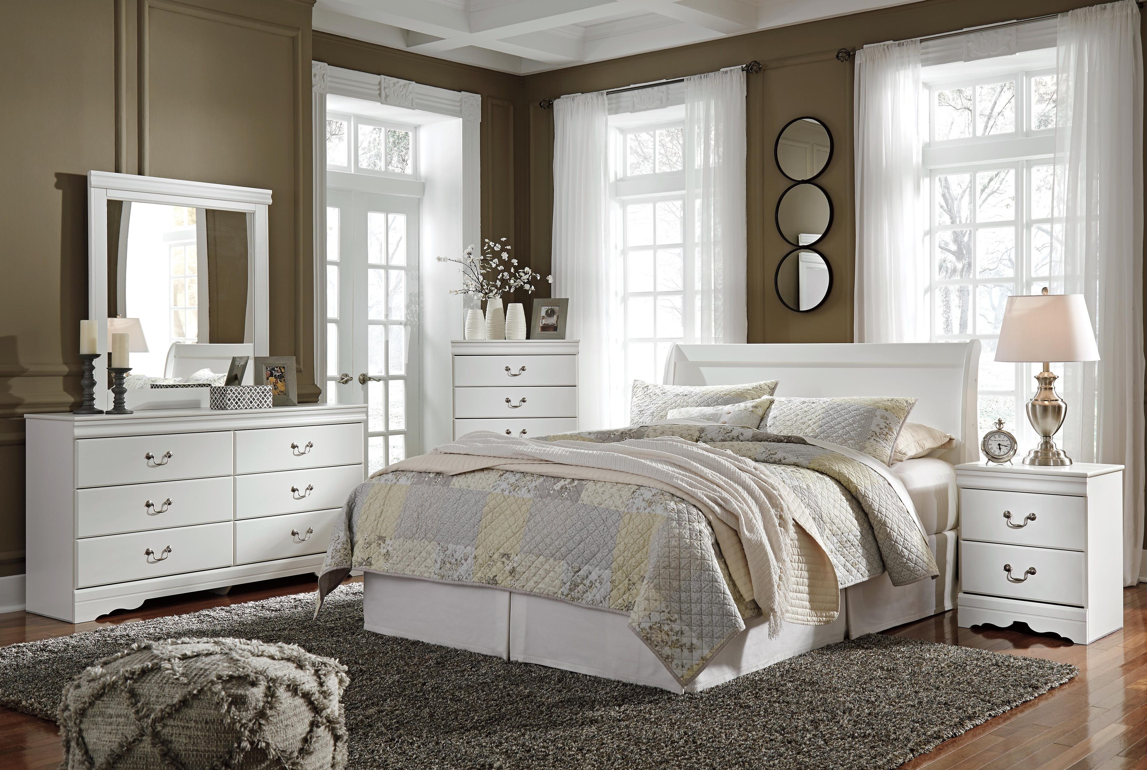 Anarasia Sleigh Headboard, Dresser, Mirror, Chest and 2 Nightstands