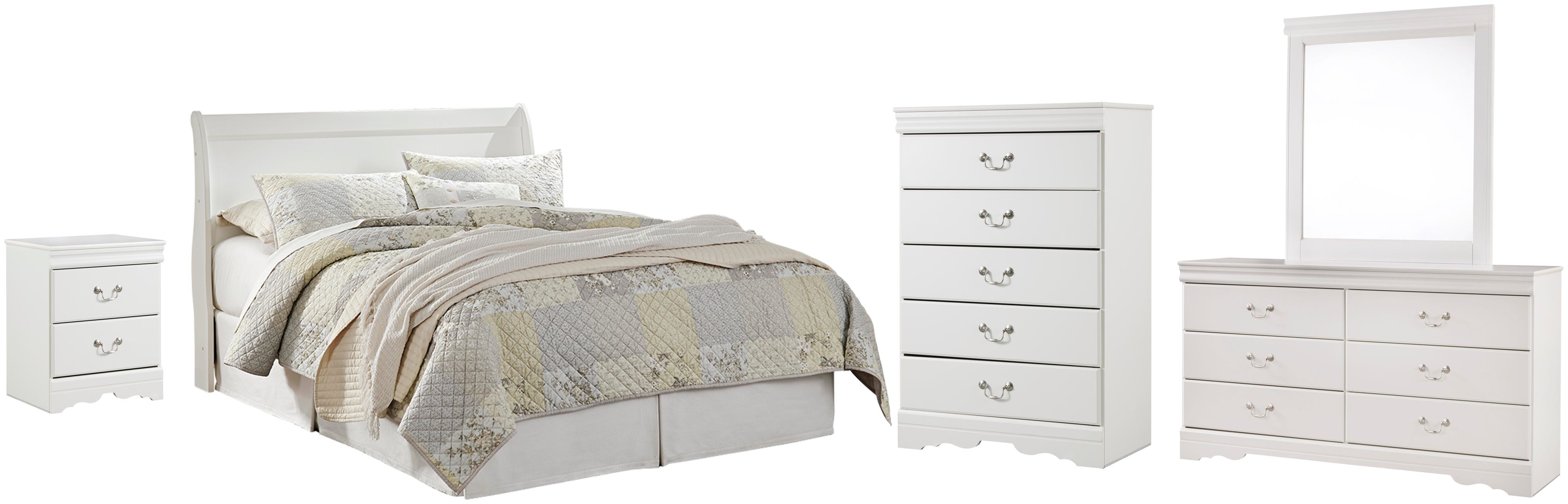 Anarasia Sleigh Headboard, Dresser, Mirror, Chest and Nightstand
