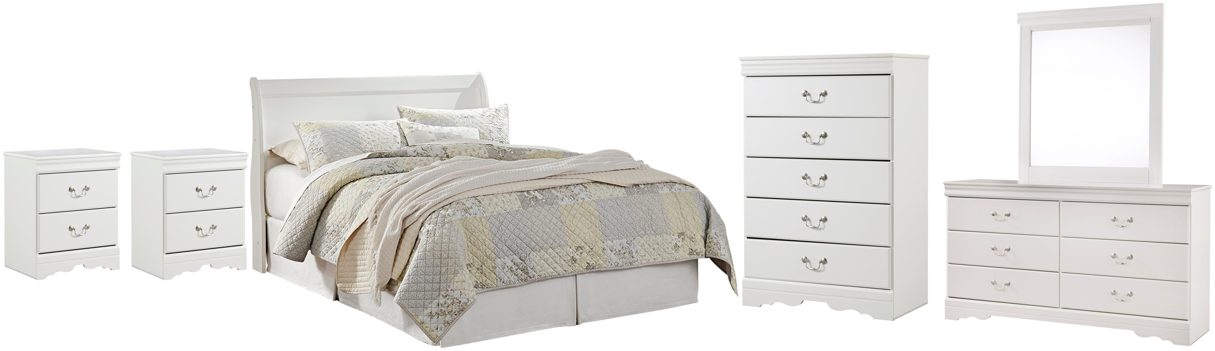 Anarasia Sleigh Headboard, Dresser, Mirror, Chest and 2 Nightstands
