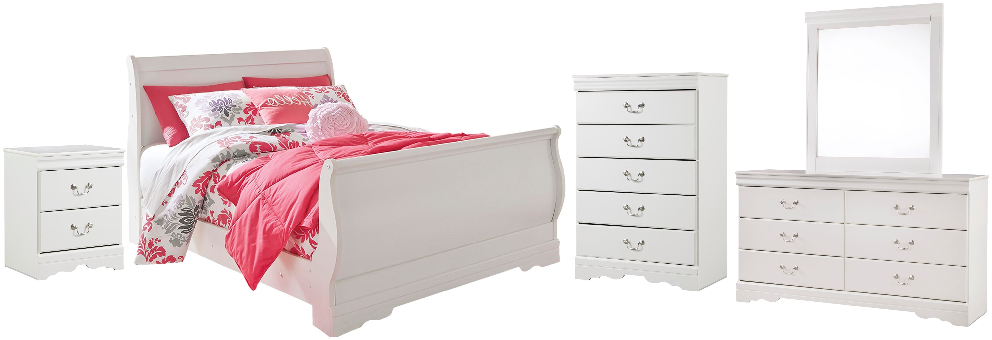 Anarasia Sleigh Bed with Mirrored Dresser, Chest and Nightstand