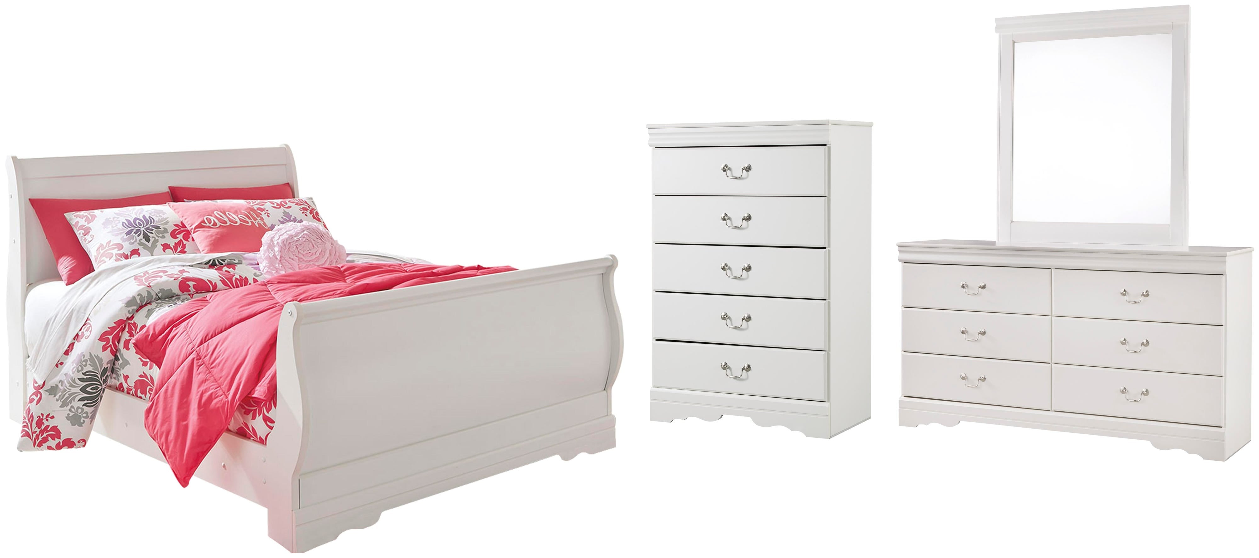 Anarasia Sleigh Bed, Dresser, Mirror and Chest