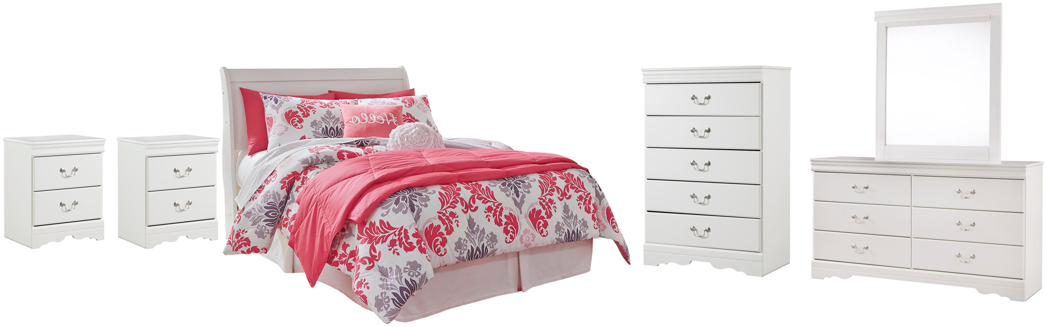 Anarasia Sleigh Headboard, Dresser, Mirror, Chest and 2 Nightstands