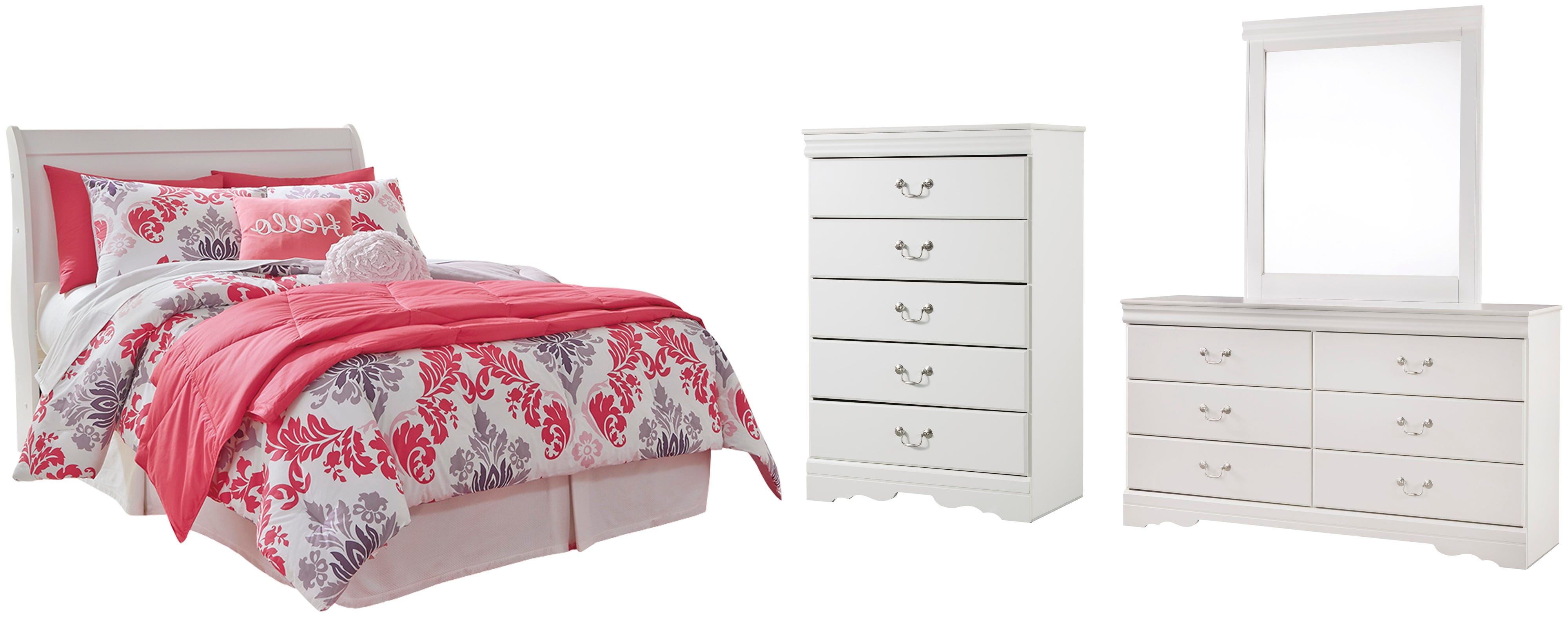 Anarasia Sleigh Headboard, Dresser, Mirror and Chest