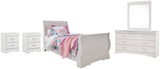 Anarasia Sleigh Bed with Mirrored Dresser and 2 Nightstands