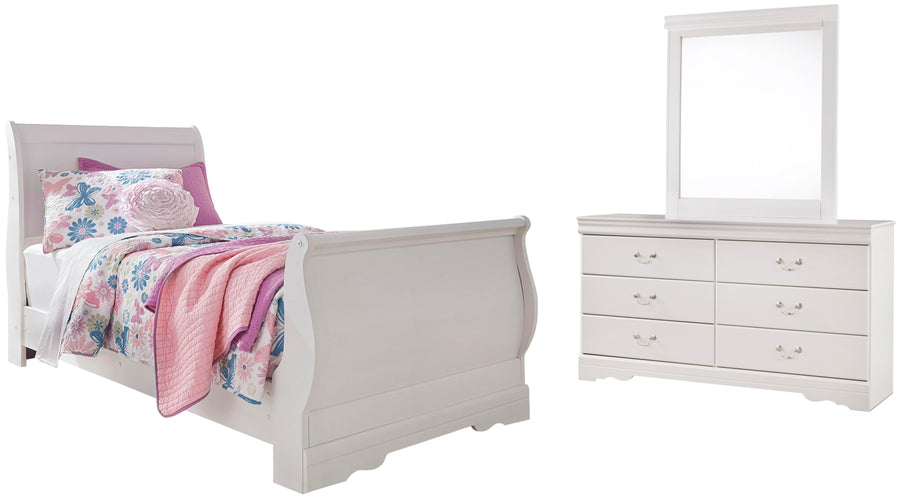 Anarasia Sleigh Bed with Mirrored Dresser