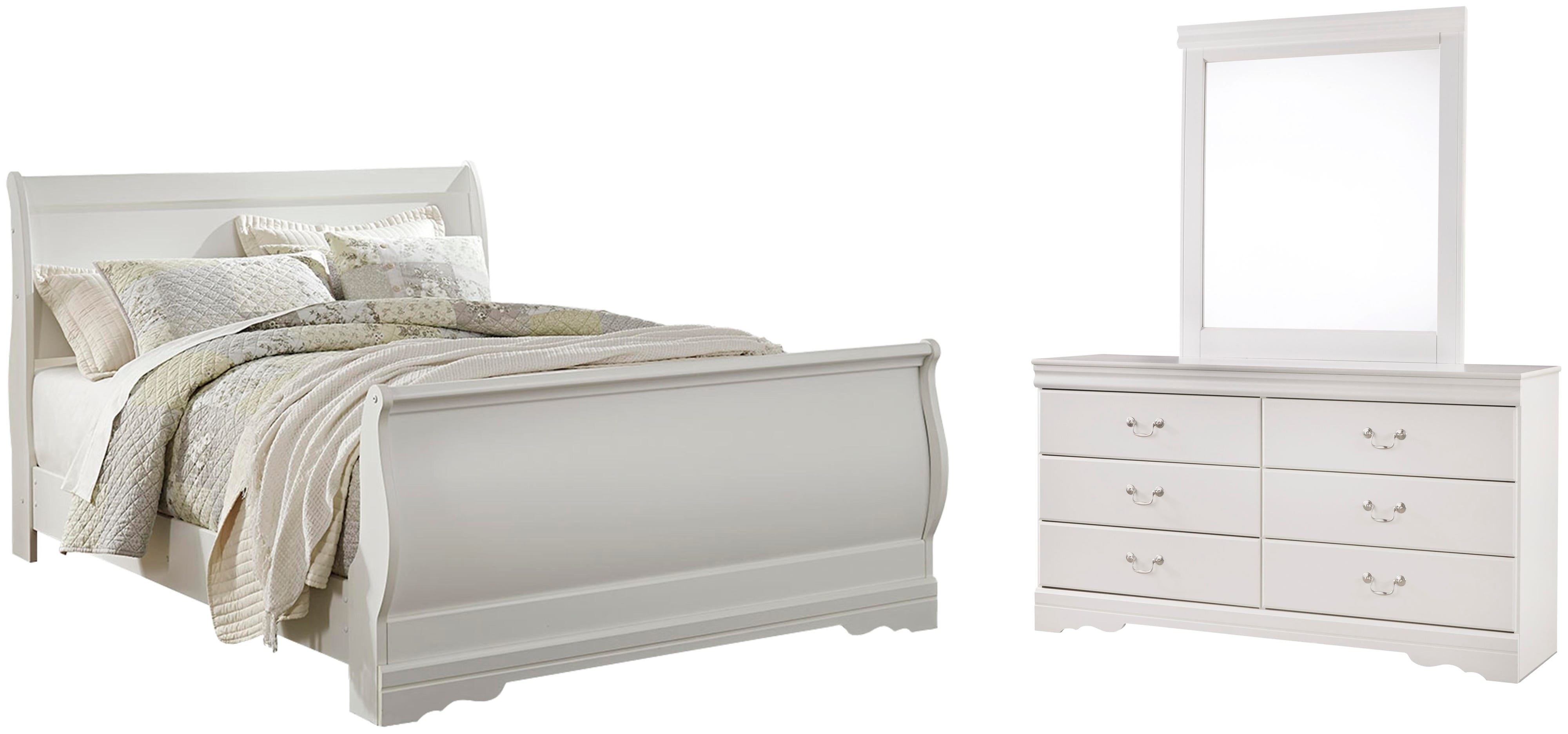 Anarasia Sleigh Bed with Mirrored Dresser