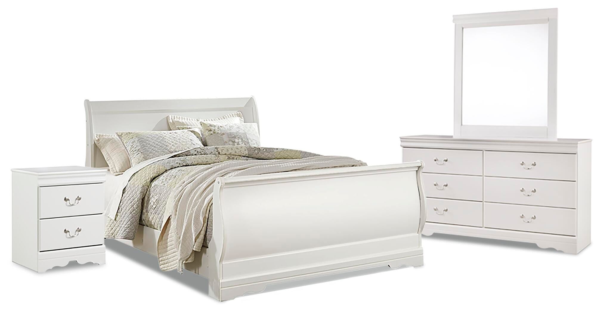 Anarasia Sleigh Bed with Mirrored Dresser and Nightstand
