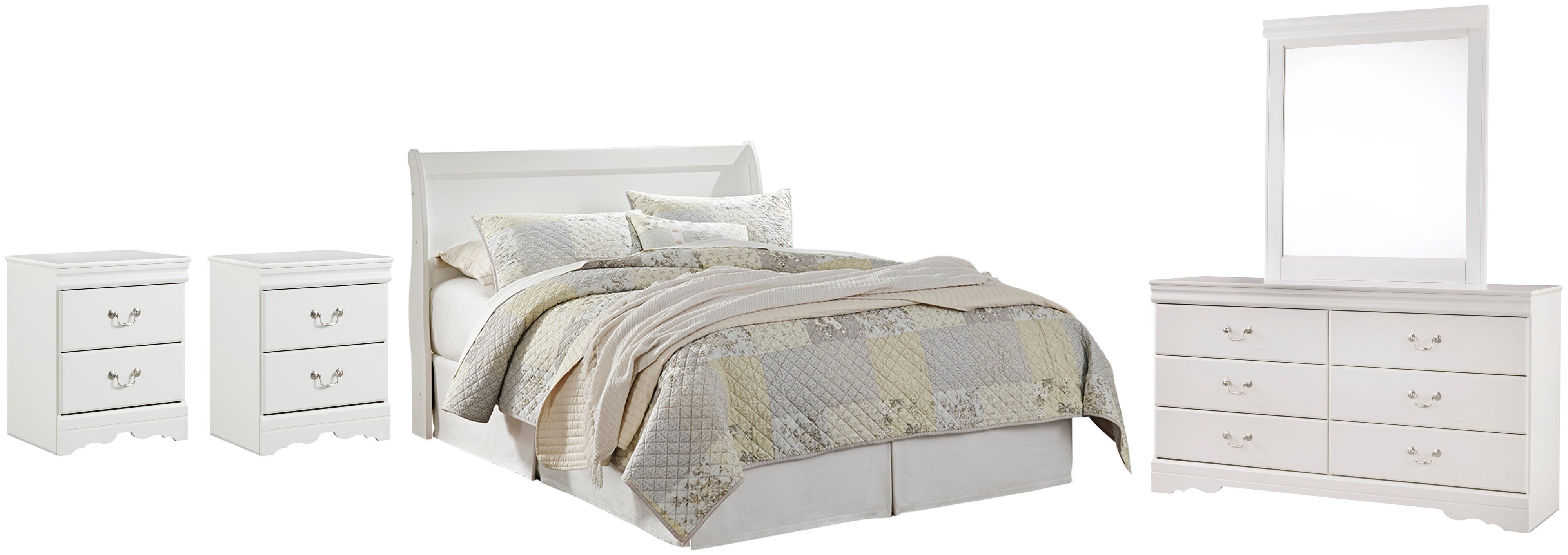 Anarasia Sleigh Headboard, Dresser, Mirror and 2 Nightstands