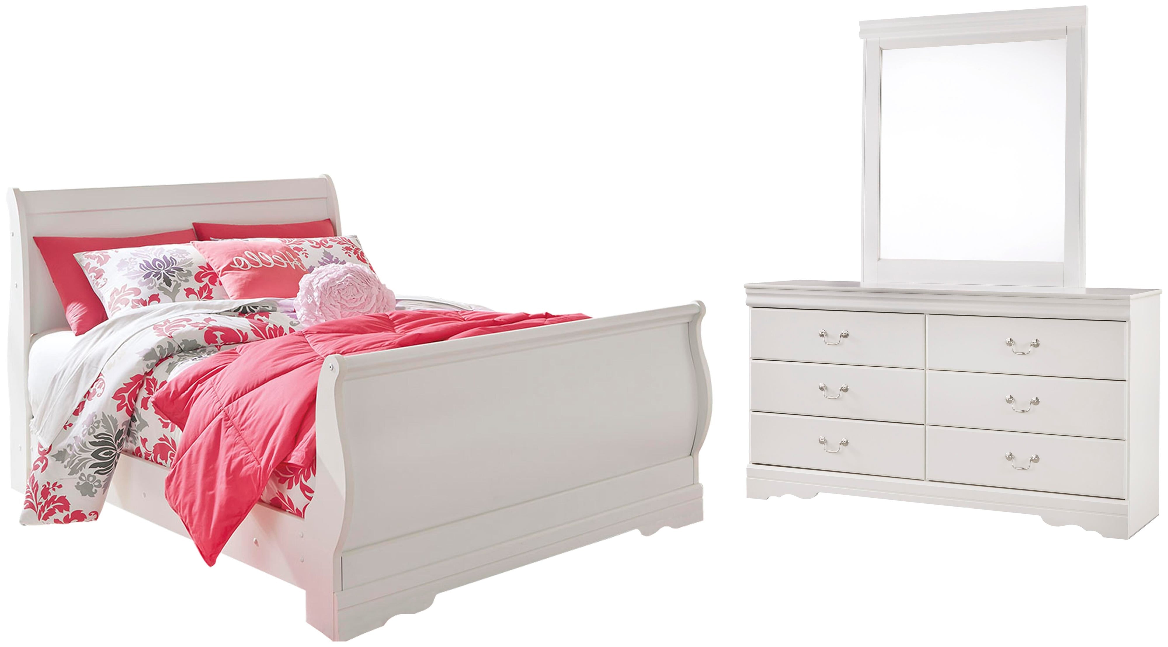 Anarasia Sleigh Bed with Mirrored Dresser