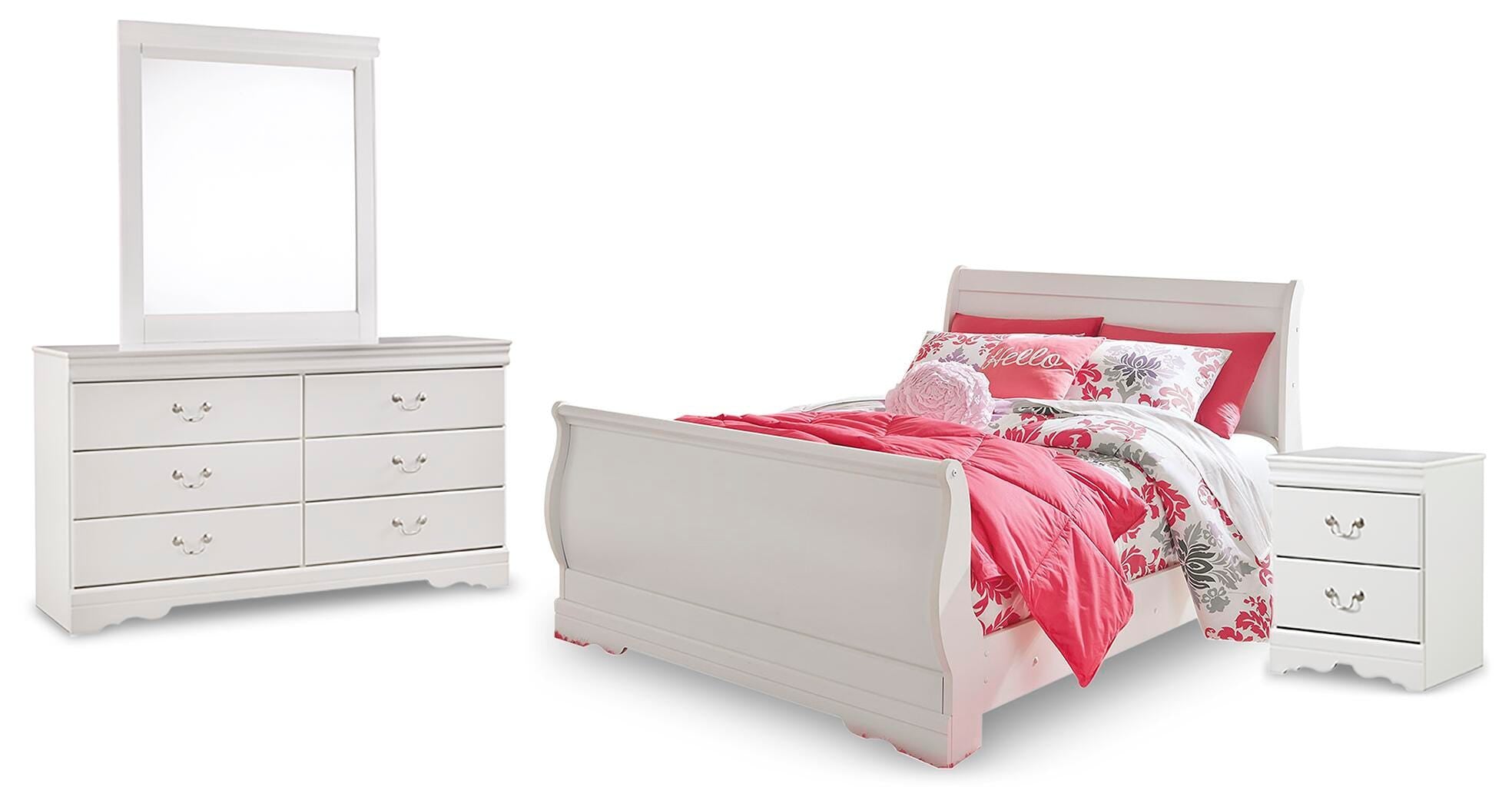 Anarasia Sleigh Bed with Mirrored Dresser and Nightstand