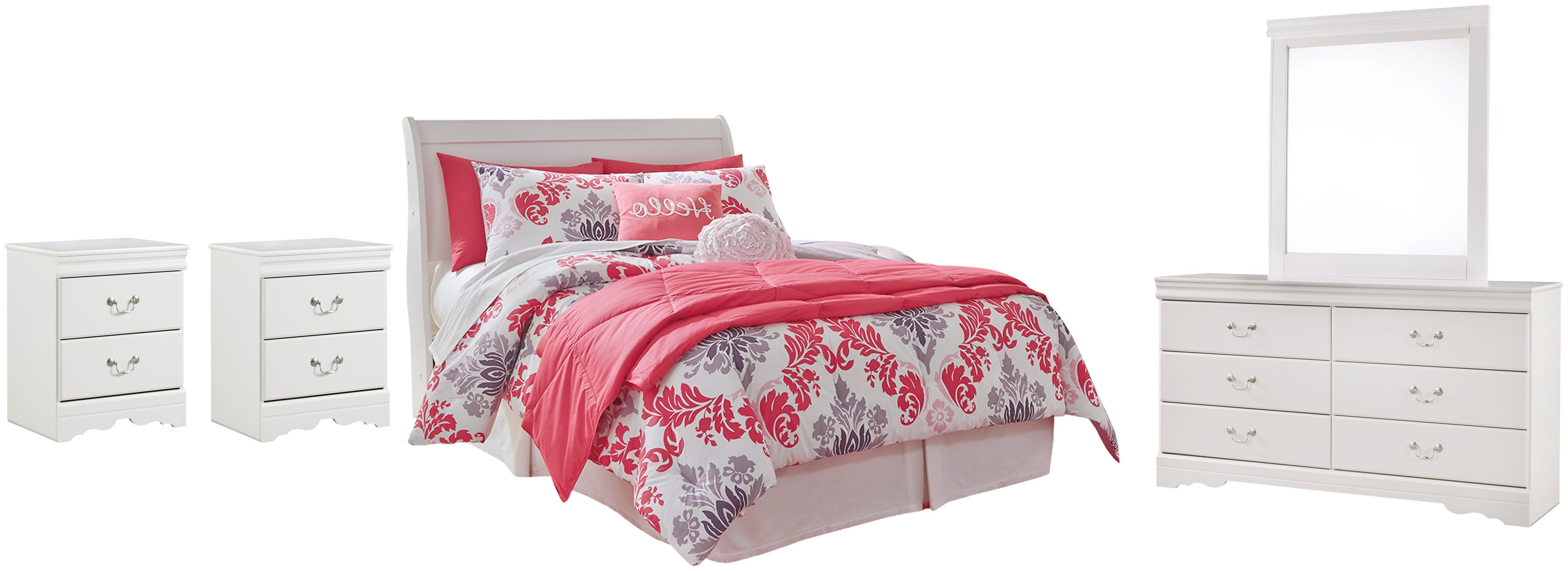 Anarasia Sleigh Headboard, Dresser, Mirror and 2 Nightstands