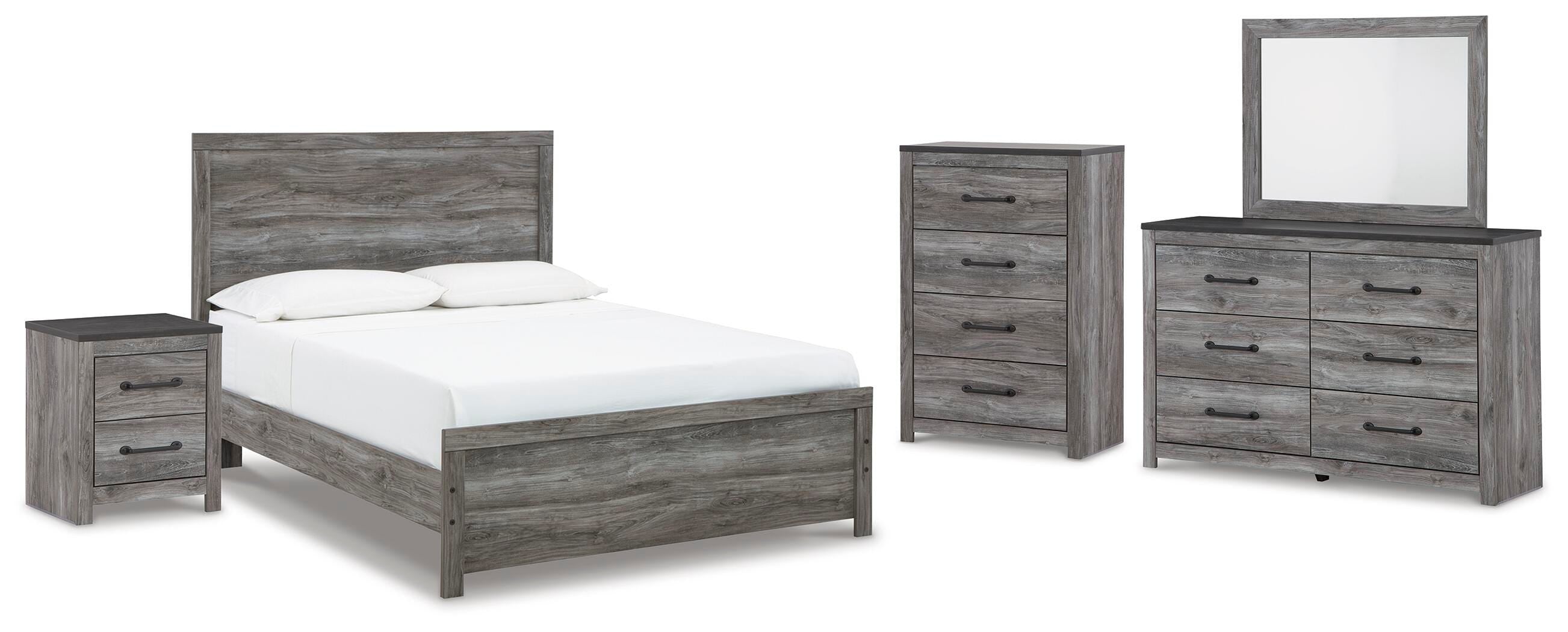 Bronyan Panel Bed with Mirrored Dresser, Chest and Nightstand