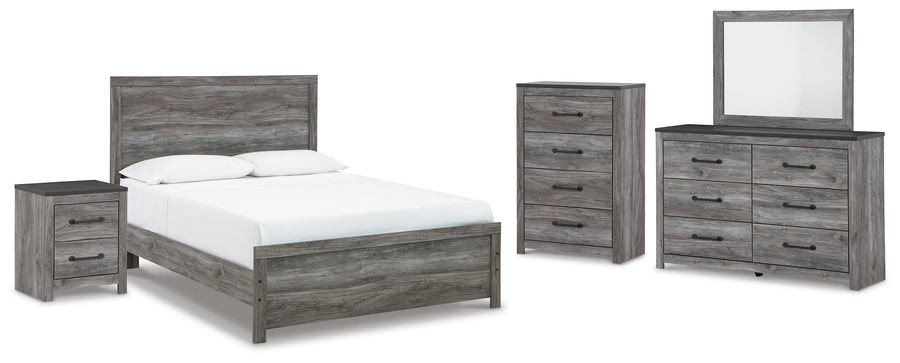 Bronyan Panel Bed with Mirrored Dresser, Chest and Nightstand
