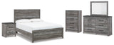 Bronyan Panel Bed with Mirrored Dresser, Chest and Nightstand